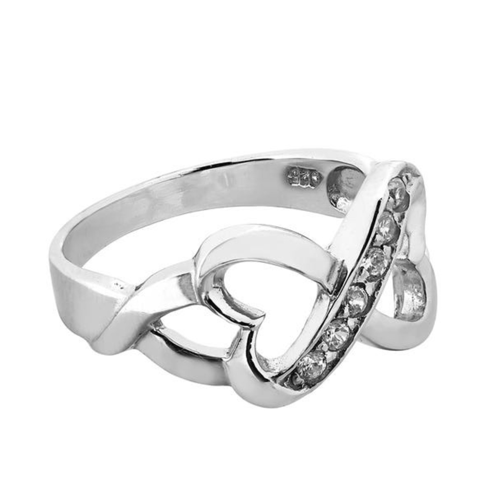.925 Solid Sterling Silver Czs Infinity Heart Ring - image 1